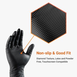 UYKKE 10mil Nitrile Gloves Thick,Industrial Disposable Gloves with Diamond Textured,Heavy Duty Mechanic Gloves,Latex Free (1000, Large)