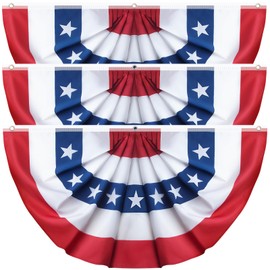 3 Pack American Flag Bunting 2x4 Ft, Pleated Half Fan Flag for USA 4th of July Decorations Outdoor & Memorial Day Decor, Bunting Banner Patriotic Decorations for Porch, Eaves, Garden