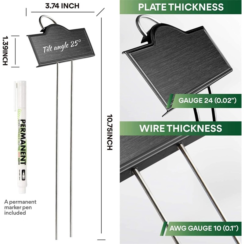ELEMAKE 25Pack Metal Plant Labels Weatherproof Stainless Steel304 Garden Markers