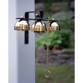 Bevin Bells Garden Bell/Shopkeepers Bell/Dinner Bell, | Made of Brass Steel | Three clappers Inside Each of Three gongs | Wall Mounted Doorbell | Indoor Outdoor Use | Made in USA (40106)
