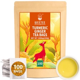 WT WEETEE Turmeric Ginger Tea Bags, 100% Pure Turmeric and Ginger Root Herbal Blend Savory & Spicy, Natural Caffeine-free Spice Tea