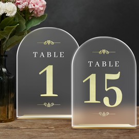 Elegant Acrylic Table Numbers Set - Gold Frosted Wedding Table Numbers 1-15, Arch-Shaped Design, Acrylic table numbers with Bases, Perfect for Wedding Receptions, Events, Parties, and Restaurants