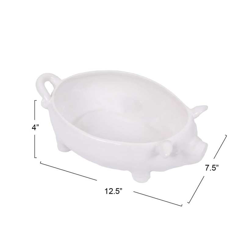 Creative Co-Op White Ceramic Pig Shaped Bowl