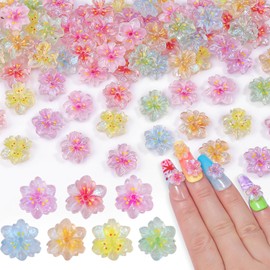 100pcs 3D Flower Nail Charms, Ice Translucent Flowers for Nails Resin Mixed Colors Flower Nail Gems Diamonds Jewelry Floral Nail Art Charms for Women Girls Manicure Accessories Crafts