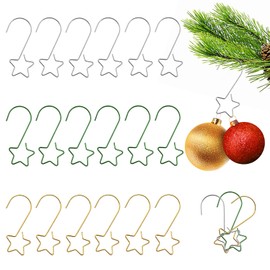 Pack of 60 Bauble Hangers for Christmas Baubles, Hangers for Christmas Baubles, Small Christmas Tree Hooks, Gold, Silver, Green, Metal Star S Hooks for Decorative Pendants and Christmas Tree