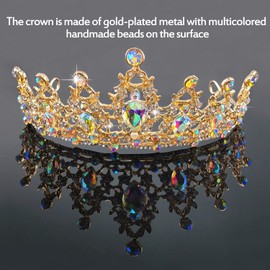 2Pcs Prom Queen Sash and Tiara Set, Tiara Crystal Rhinestones Bridal Crowns for women, Silver Crown with Comb for Little Girls Birthday and Wedding School Graduate Party Accessories（Gold）