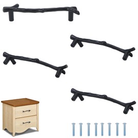 Twig Branch Cabinet Pulls - Vintage Black Tree Dresser Knobs, Zinc Alloy Double Hole Pulls for Farmhouse Drawers, 4 Pcs (Hole Spacing 96mm)