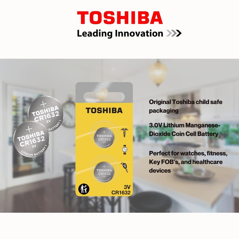 TOSHIBA CR1632 3V Lithium Coin Cell Child Resistant Blister Package