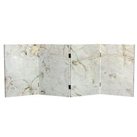 Red Lantern 2 ft. Short Double Sided Ivory Flowers Canvas Folding Screen 4 Panel Freestanding Partition and Separator for Modern and Contemporary Bedroom, Home Office, Studio, Dorm, Apartment
