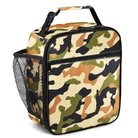 IWTTWY Insulated Lunch Bag Camo Cooler Bag Portable Carrying Lunch Box Bag for Kids Boys Girls Women Men to School Office Outdoor Picnic (Camo Brown)