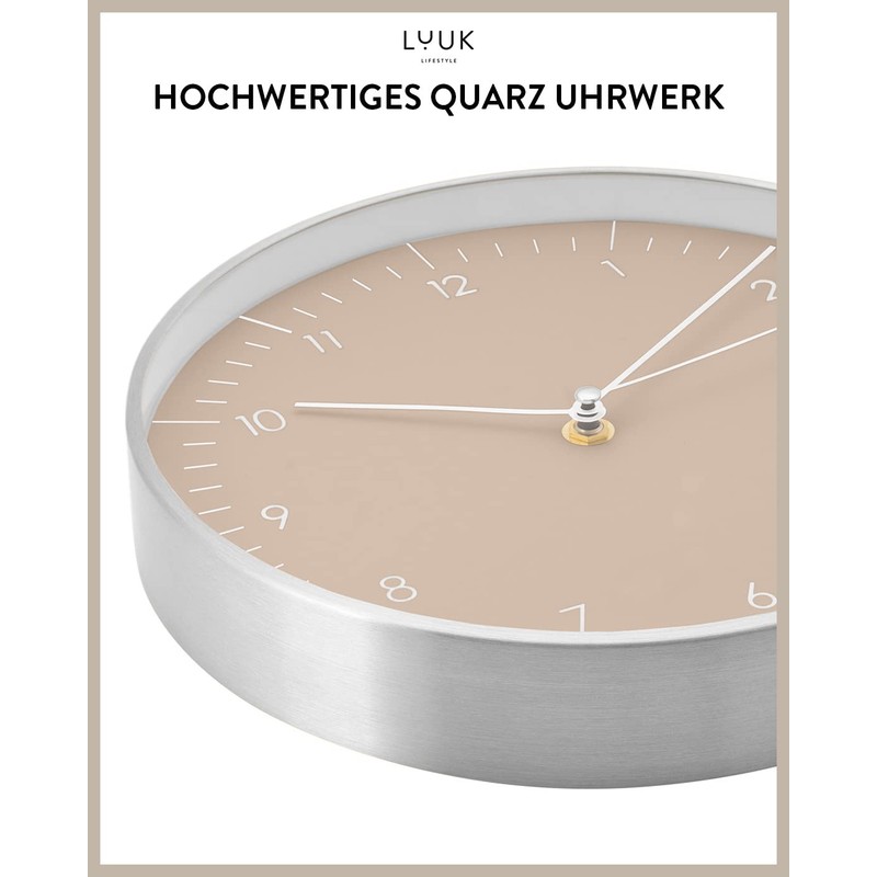LUUK LIFESTYLE Modern Quartz Wall Clock in Scandinavian Design with