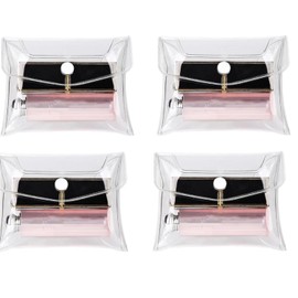 DPWOUM 4Pcs Mini PVC Makeup Bag Small Clear Plastic Cosmetic Organizer Bag Pouch with Snap Closure for Vacation Travel, Bathroom and Organizing Makeup Bag Cosmetic Bags Bags and Cases