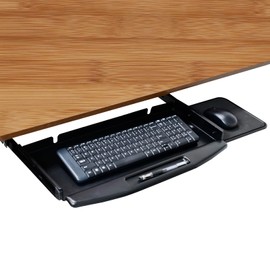 Steel Sliding Keyboard Tray Under Desk 28"Lx10"W with 360 Rotating Mouse Platform - Keyboard Holder, Drawer, and Shelf - Under Desk Mounted Office Desk with Keyboard Tray