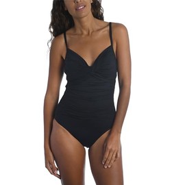 La Blanca Women's Standard Island Goddess Twist Front One Piece Swimsuit, Black, 10