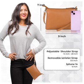 Ozora Leather Small Crossbody Purses for Women Mini Travel Purse with Adjustable Strap Leather Wristlet Purses, Tan Soft, Crossbody