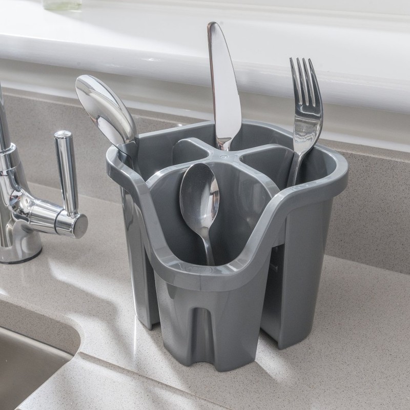 Addis 517939 Cutlery Utensil Drainer Caddy with 4 Compartments, Black,