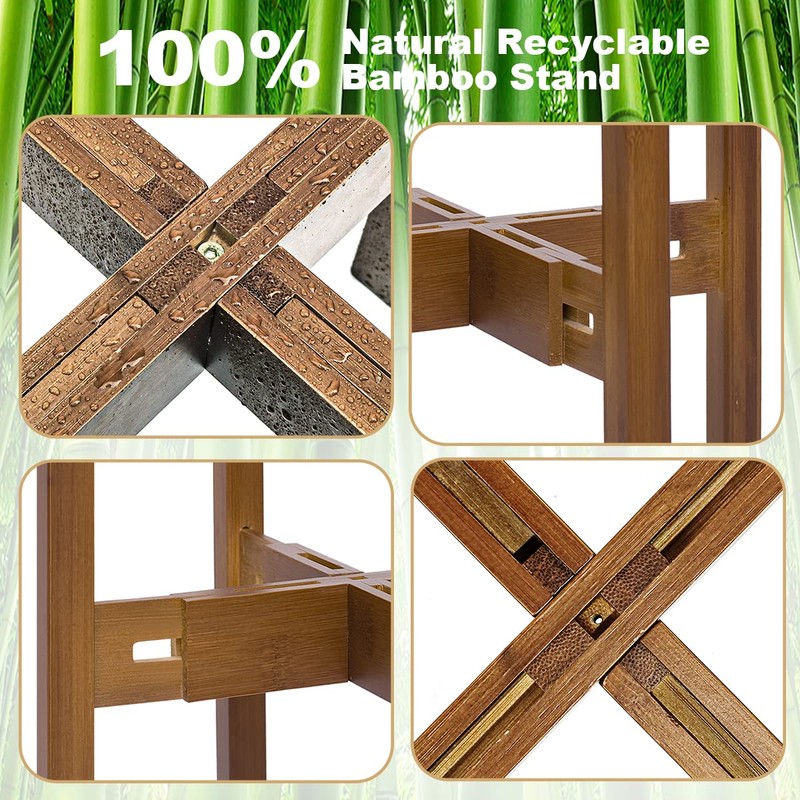 Rnined Adjustable Plant Stand Indoor,Bamboo Mid Century Modern Plants Stands,