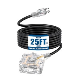 DEWENWILS Cable de extensión para exteriores de uso rudo de 25 pies, 6 salidas con interruptor de encendido/apagado y cubierta de silicona impermeable