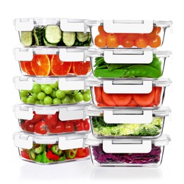 VERONES 10 Pack 22 OZ Glass Meal Prep Containers, Airtight Glass Lunch Containers Set, Food Storage Containers with Lids,BPA Free, for Microwave, Oven, Freezer & Dishwasher Friendly,White