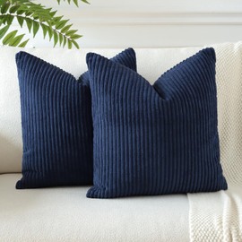 JOTOM Pack of 2 Corduroy Cushion Covers 40x40 cm Soft Striped Solid Decorative Throw Pillow Covers Square Cushion Pillow Cases for Couch Sofa Living Room Bed Home Boho Decor 16x16 Inch (Navy Blue)