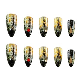 RUOKEXIN Almond Press on Nails Medium Fake Nails Gold Glitter False Nails with Designs Almond Nail Press ons Full Cover Glue on Nails Sparkly Artificial Nails Cute Stick on Nails for Women 24Pcs