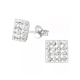 6MM Bling LADIES Square Micro Pave Austrian Crystal Sterling Silver Stud Earrings/Ear Studs for Women/Teenage/Girls - 925 Sterling Silver - White/Clear