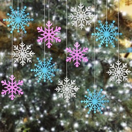 Winter Snowflake Hanging Decorations 24 Pieces Winter Wonderland Party Decorations Snowflake Garland Glitter Snowflake Ornaments for Christmas Party Decor Snow Winter New Year Birthday Party Supplies