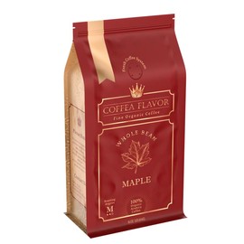 Maple Whole Bean Coffee by Coffea Flavor - Gourmet Flavored Coffee, 100% Arabica, Medium Roast, USDA Organic, Fair Trade, Freshly Roasted, 16 oz Bag