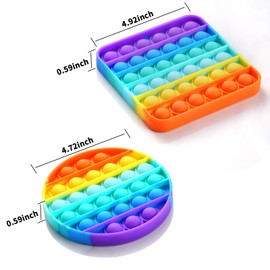 2 Packs Pop Fidget Sensory Toys, Autism Special Needs Stress Relief Silicone Pressure Relieving, Round and Square Squeeze Toys for Kids Children Adults (Set of 2)