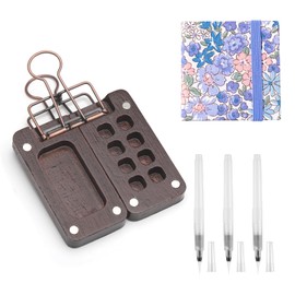 HENGBIRD Portable Watercolour Sketch Book, Pallet Gouache Colours Set, 8 Grids Mini Watercolour Wooden Travel Painting Palette, Mini Watercolour Box with Watercolour Paper, Watercolour Brush Pens and