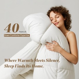 DWR Luxury Feather Down Fiber Comforter California King Size, Ultra-Soft Egyptian Cotton-Blend Fabric, Heavy Weight for Cold Sleepers/Cold Weather Hotel Style Duvet Insert with Ties (104"x96", White)