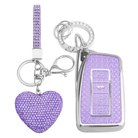 Vicoca for Lexus Key fob Cover with Diamond Heart Keychain, Car Accessories TPU for Lexus RX ES GS LS NX RS GX LX RC LC Smart Key, Silver Purple