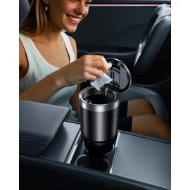 DICMKY Mini Trash Can for Car With Lid, Small Car Trash Can Cup Holder with 45pcs Car Trash Bag, Car Garbage Can Front Seat Car Accessories for Women Men Vehicle Automotive Trash Can/Garbage Bin Black