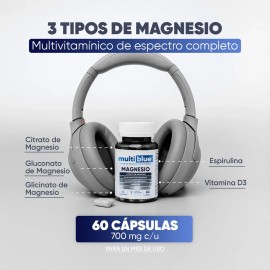 Multiblue Magnesio Con Vitaminas Fortalece Huesos 60caps                                                                                              