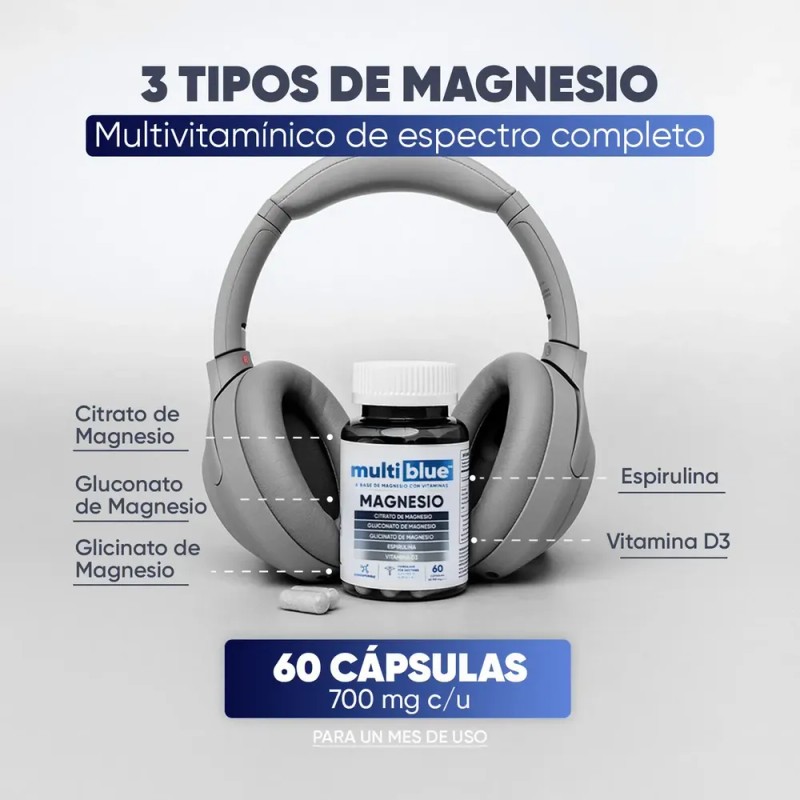Multiblue Magnesio Con Vitaminas Fortalece Huesos 60caps