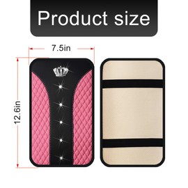 zipelo Bling Car Center Console Cover, Crystal Rhinestone Crown Auto Armrest Box Protector Cushion Pad, Comfortable Diamond Vehicle Arm Rest Seat Mat Decor Accessories, Universal Fit (Pink)