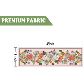 QIONG MENG Easter Table Runner Bunny Bowknot Daisy Carrot Rabbits Table Decoration for Home Seasonal Spring Holiday Indoor Kitchen Dining Decor 13x48 Inch