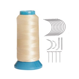 Sewing Thread High Strength Polyester Thread Size 210 D with 12 Pcs of 9cm-C Type Needles/Curved Hair Needles for Sewing (Dark Blonde)