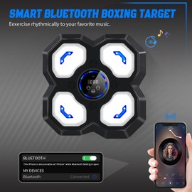 Music Boxing Machine for Kids and Teens Adults, Smart Bluetooth Trainer Equipment with Gloves, Wall-Mounted Boxing Music Workout Machine, LED Electronic Focus Training for Home,Office, Gym (Black)