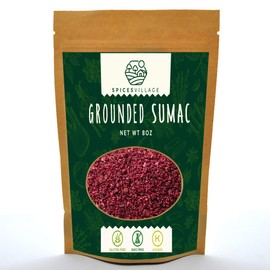 SPICES VILLAGE [ 8 oz ] Sumac Powder, Staghorn Ground Sumac Spice, Cured Sumac Bran from Sumac Berries, Mediterranean Turkish Dried Sumac - Kosher Certified, Gluten Free Non GMO, Resealable Bag