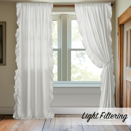StangH White Ruffle Curtains for Living Room, Luxurious Sheer Light Filtering Panels, Perfect for Holiday Home Decor, Farmhouse Style, Chic Nursery and Machine Washable, W52 x L90, 2 Panels