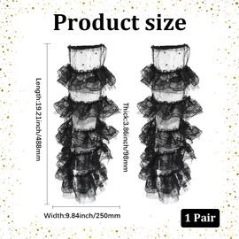 CABODYALS 1 Pair 488mm Long Black Lace Leg Warmers Floral Edging Trimming Cute Legs Sleeves Sheer Tulle Layered Ruffled Kawaii Polyester Socks for Women Lolita Jk Party Accessories Spring Summer
