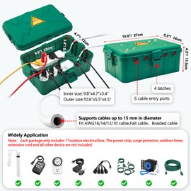 Hrensaw Large Outdoor Electrical Box(12.5x8.5x5inch),IP54 Waterproof Outdoor Outlet Covers,Weatherproof Extension Cord Covers Protect Outlet,Plug,Timer,Power Strip,Holiday Light,Green