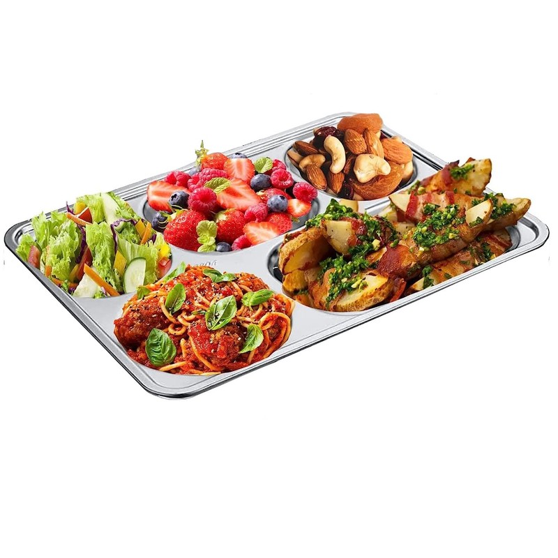 AIYoo Large 13 inches Stainless Steel Rectangular Divided Plates,5 Sections