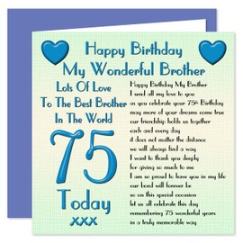 Brother 75th Happy Birthday Card - Lots Of Love To The Best Brother In The World - 75 Today