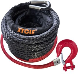 XYCLE Synthetic Winch Rope,3/8 "x 90.5Ft Synthetic Winch Line Cable Rope, 20000LBs Breaking Strength with Forged Winch Hook Black Protecing Sleeve for Off Road Vehicle Jeep ATV UTV SUV（Black）