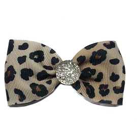 Mini Ribbon Hair Bows with Rhinestones (Alligator Clip, Leopard)