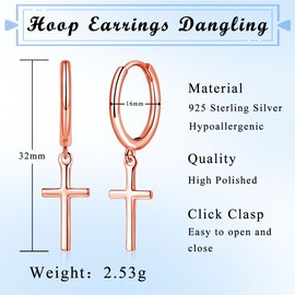 Zolkamery Hoop Earrings Silver Hanging for Women, 925 Sterling Silver Hoop Earrings with Cubic Zirconia, Hypoallergenic Drop Earrings with Star Cross Beads Pendant, Hoop Earrings with Gift Box,