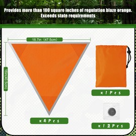 Blaze Orange Safety Panel, 4Pcs Magnetic Hunting Safety Panels for Ground Blinds with Reflective Strips and 12 Buttons, 150sq in Coverage, High Visibility for Outdoor Equipment Tents, Backpacks, etc
