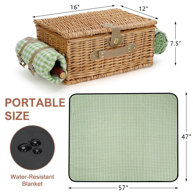Picnic Basket for 4, Insulated Willow Picnic Baskets with Shoulder